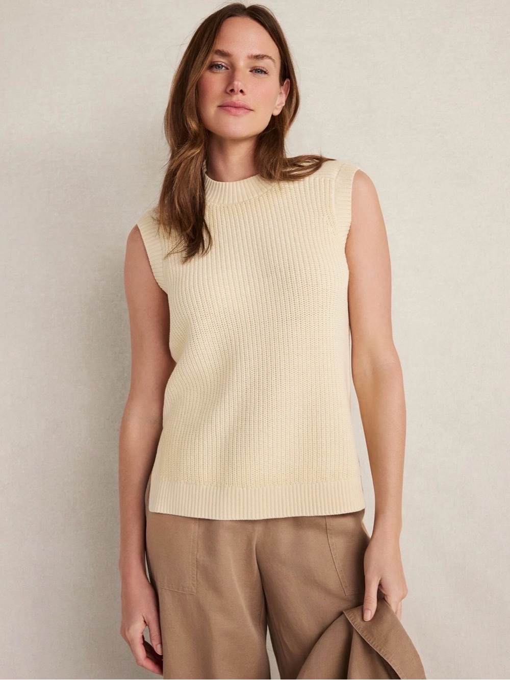 Haven Well Within Garment-Dyed Cotton Sleeveless Shaker Sweater - Straw — NWT